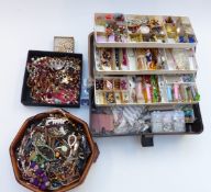 A collection of costume jewellery including abalone and other necklaces, beads for jewellery making,