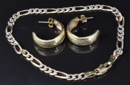 A yellow metal bracelet marked 333 (3.9g) and a pair of 9ct gold earrings, 0.9g