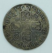 Queen Anne 1712 half crown, ex-mount