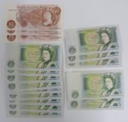 A collection of UK banknotes including nine consecutive Somerset £1 notes, a further Somerset