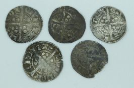 Five hammered silver pennies of the Plantagenet Edwards, all CITIVUS LONDON