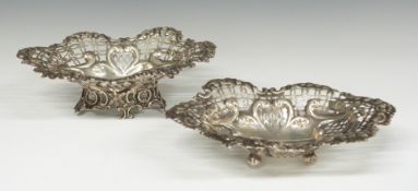 Two Victorian hallmarked silver pierced and embossed bonbon dishes, one London 1891 the other
