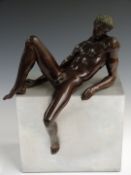 Nathaniel (Nat) Choate (American 1899-1965) bronzed recumbent male nude on metal plinth, impressed