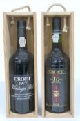 Croft 1977 vintage port 75cl 21% vol and a bottle of Croft 10 year aged in wood 75cl 20% vol, both