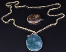 Victorian brooch set with agate, Victorian necklace/ chain and a moss agate pendant