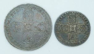 George II 1746 half crown LIMA under bust NONO to edge, toned, together with a 1758 shilling plain