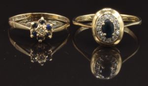 Two 9ct gold rings set with sapphires, sizes L & Q, 3.3g