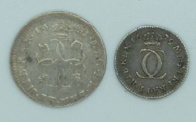 Charles II 1680 milled groat and a 1679 half groat