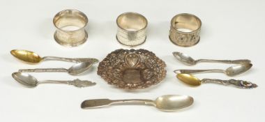 Six souvenir spoons marked sterling, Victorian hallmarked silver pierced bon bon dish, Birmingham