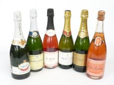 Six bottles of Champagne and sparkling wine including Nicolas Feuillatte rosé and Montcadi Cava