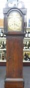 Geo Beveridge Falkland near Fife oak case longcase clock, the 30cm engraved brass dial with Roman