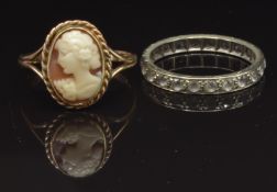 A 9ct gold eternity ring, size Q and a 9ct gold ring set with a cameo, size R, 5g