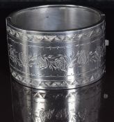 Victorian silver bangle with engraved foliate decoration, 3.6cm, 44.8g, internal dimensions 4.8 x