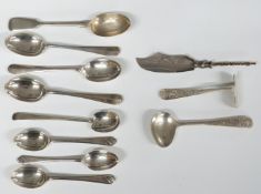 Hallmarked silver cutlery including two sets of three teaspoons, pusher and pap spoon marked