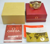 Omega gentleman's wristwatch ref. 396.0843 with day and date apertures, luminous black hands, gold
