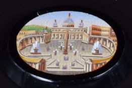 Victorian micro mosaic set into an onyx plaque, 3 x 2.5cm