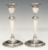 Pair of Edward VII Georgian style hallmarked silver candlesticks, Sheffield 1905, maker Thomas A