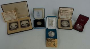 Silver proof coins comprising Bahamas Anniversary sets, ten dollar and a two coin set, together with
