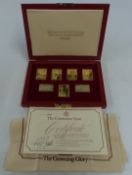 Hallmark Replicas gold plated silver Coronation issue stamp set in wooden case, with certificate
