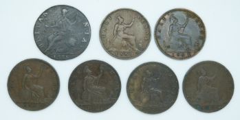 Six Victorian halfpennies, five for 1861 (three F and one VF) and one 1874 with defined masonry to