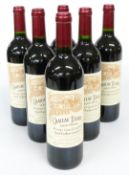 Six bottles of Chateau-Belair 2000 Saint Emilion Grand Cru red wine 75cl 12.5% vol. This lot has