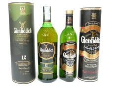 Two bottles of Glenfiddich Scotch Whisky, one 12 year old Signature Single Malt, 1 litre, 43% vol,