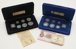 Pobjoy Mint two silver proof Isle of Man coin sets, 1977 and 1978, both in plush case with