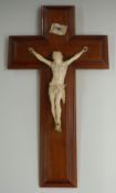 Ivory and wood carved Christ on the cross with INRI scroll above, H30.5cm