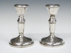 Pair of modern hallmarked silver candlesticks, Birmingham 1961, maker W I Broadway & Co, height