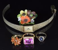 A 9ct gold ring set with citrine, 4g, silver ring, watch etc