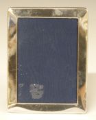Modern hallmarked silver photograph frame with blue velvet easel back, height 16cm