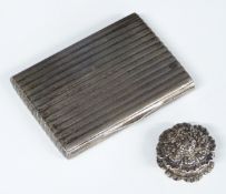 Continental white metal trinket box or cigarette case with ribbed exterior and gilt interior, marked