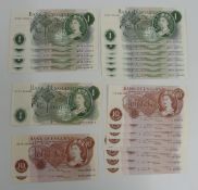Twenty three British banknotes 1962-1970 to include sever Hollom consecutive uncirculated £1