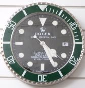 Rolex Oyster Perpetual Date Submariner shop display or advertising wall clock with date aperture,