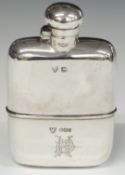 Victorian hallmarked silver hip flask with bayonet cap and detachable cup, Sheffield 1900, maker G &