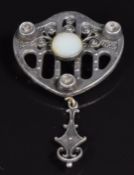 Arts & Crafts white metal brooch