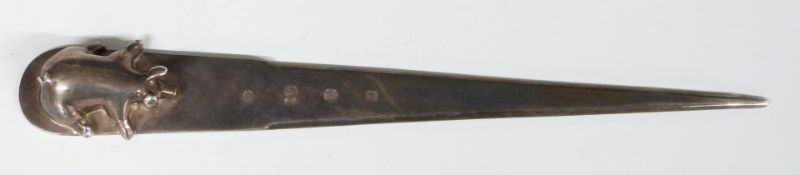 Scottish feature hallmarked novelty letter opener or paper knife with pig to top by Links of London,