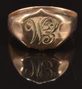 A 9ct rose gold signet ring, Birmingham 1918, size X, 3g