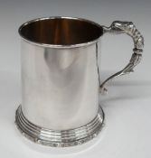 Hallmarked silver tankard with seahorse head handle finial and gilt wash interior, Birmingham