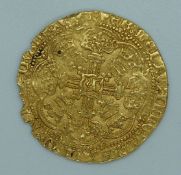 Henry V 1413-22 gold full hammered noble obv: king on ship: Henric di Gra Rex Angl 2 Franc DNS