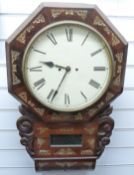 19thC drop dial wall clock, with 30cm painted Roman dial, twin fusee movement striking on a bell,