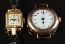 Two 9ct gold ladies wristwatches one Accurist with blued hands, gold Arabic numerals and hour