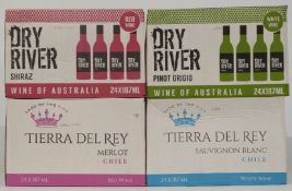 Ninety-six New World red and white wines comprising 24 bottles of Tierra Del Rey Chilean Sauvignon