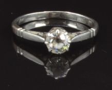 Art Deco platinum ring set with a diamond of approximately 0.4ct, size L, 2.5g