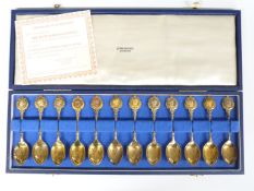 Cased set of 12 Roman hallmarked silver gilt spoons with certificate, weight 268g