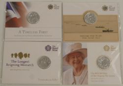 Four Royal Mint silver £20 coins, WW1 2014, HM 90th Birthday 2016, Timeless First 2013, and
