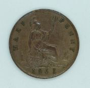 Queen Victoria 1861 halfpenny with Spink & Son receipt stating 'unknown pattern or proof for