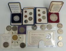 A collection of modern crowns and medallion coins to include a Churchill silver example, 58mm,