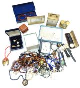 A collection of costume jewellery and watches including Skagen, Sekonda and Rotary watches, amber