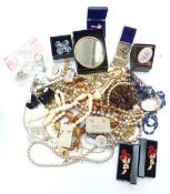 A collection of costume jewellery including Helsa watch, ivory necklace, beads, etc